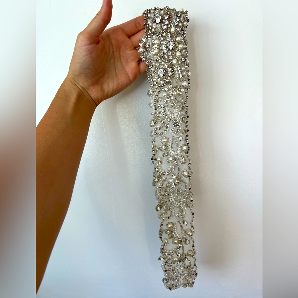 On SALE custom crystal and pearl wedding dress sash.